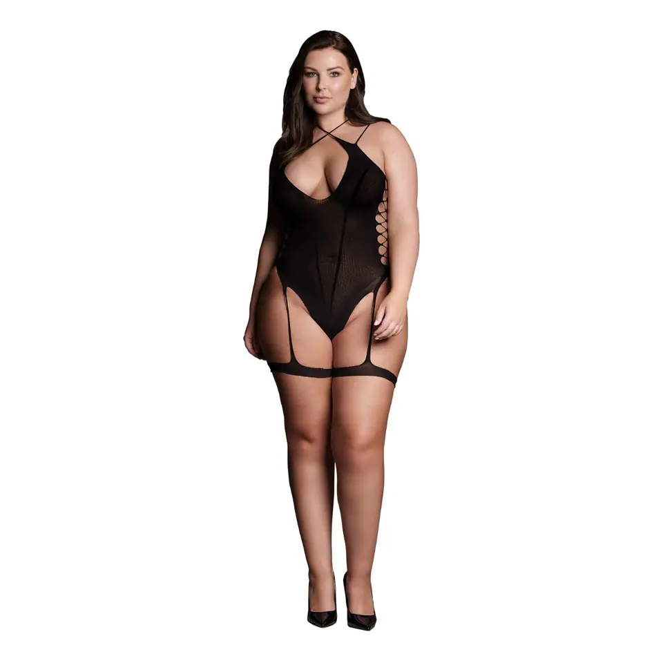 ⁨Le Désir Metis XVI - Body with Garters Crossed Neckline Black OSX⁩ w sklepie Wasserman.eu