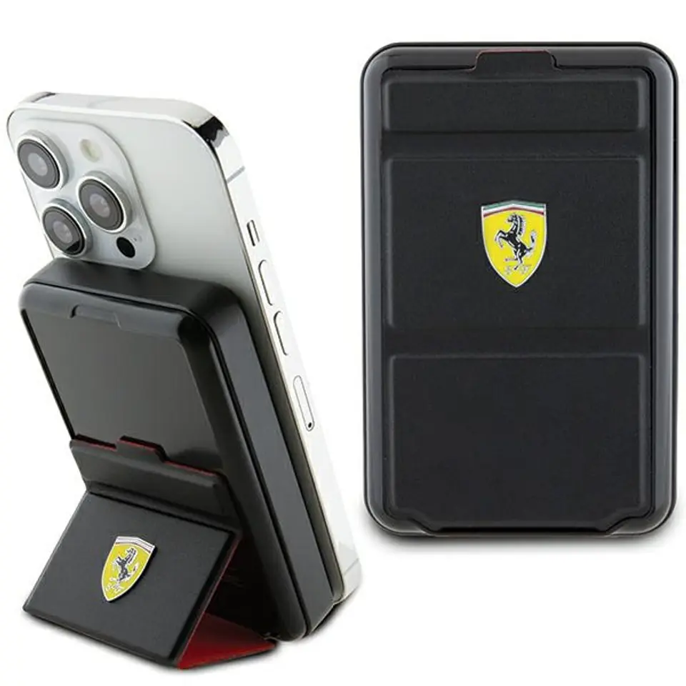 ⁨Ferrari Powerbank Bezprzewodowy 15W FEPB10MSPLEK 10000 mAh z funkcją standu czarny/black Metal Logo MagSafe⁩ w sklepie Wasserman.eu