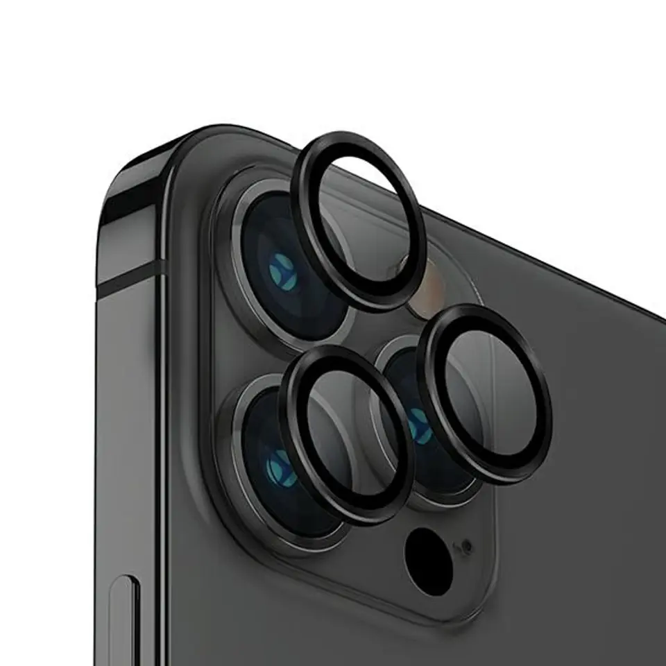 ⁨UNIQ Optix Aluminium Camera Lens Protector iPhone 14 Pro 6.1" / 14 Pro Max 6.7" midnight black szkło na obiektyw aparatu z aplikatorem⁩ w sklepie Wasserman.eu