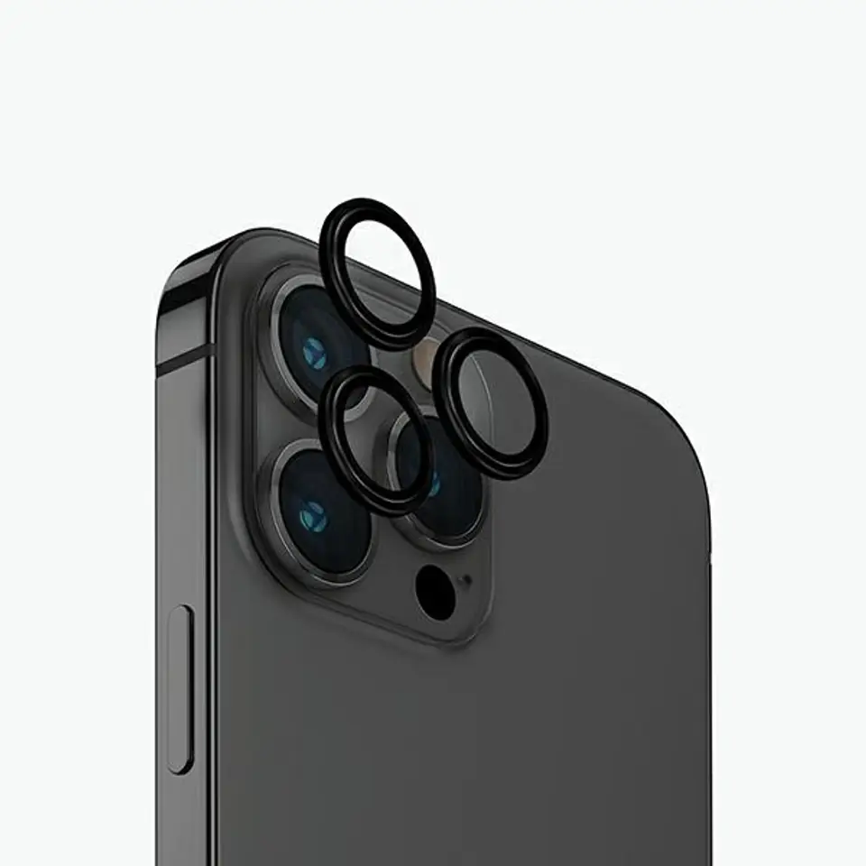 ⁨UNIQ Optix Aluminium Camera Lens Protector iPhone 15 Pro 6.1" midnight black szkło na obiektyw aparatu z aplikatorem⁩ w sklepie Wasserman.eu