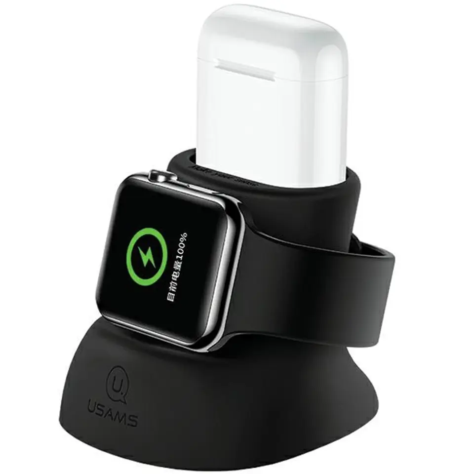 ⁨USAMS Silikonowy stojak 2w1 do ładowaniaApple Watch i AirPods czarny/black ZJ51ZJ01 (US-ZJ051)⁩ w sklepie Wasserman.eu