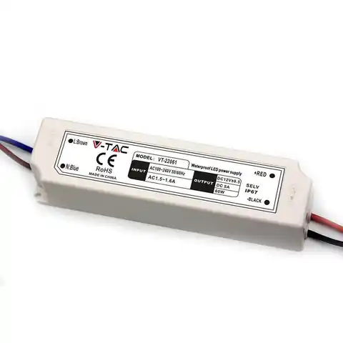 ⁨Zasilacz LED V-TAC 60W 12V 5A IP67 Hermetyczny Filtr EMI VT-22061⁩ w sklepie Wasserman.eu