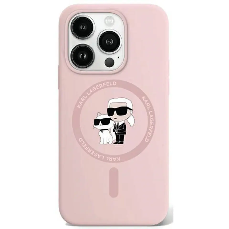 ⁨Karl Lagerfeld KLHMP15LSCMKCRHP iPhone 15 Pro 6.1" różowy/pink hardcase Silicone Karl & Choupette MagSafe⁩ w sklepie Wasserman.eu