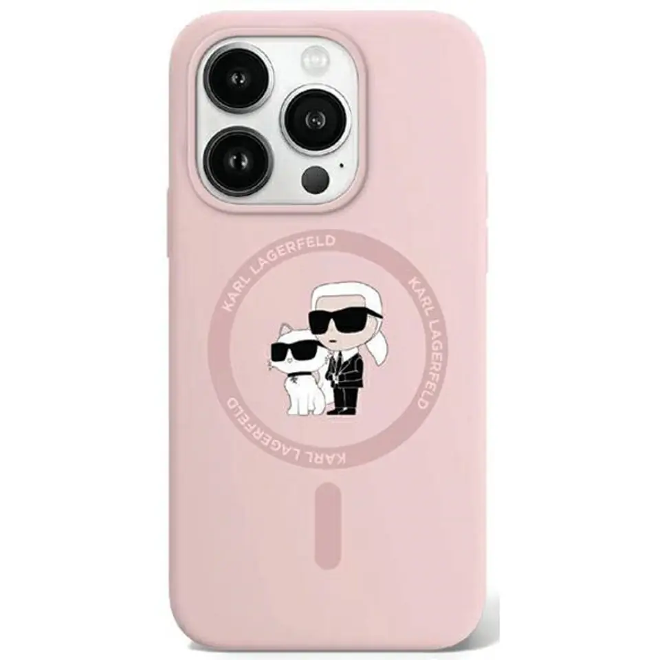 ⁨Karl Lagerfeld KLHMP15XSCMKCRHP iPhone 15 Pro Max 6.7" różowy/pink hardcase Silicone Karl & Choupette Ring MagSafe⁩ w sklepie Wasserman.eu