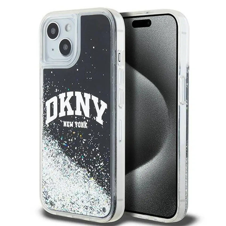 ⁨Oryginalne Etui IPHONE 13 / 14 / 15 DKNY Hardcase Liquid Glitter Big Logo (DKHCP14SLBNAEK) czarne⁩ w sklepie Wasserman.eu