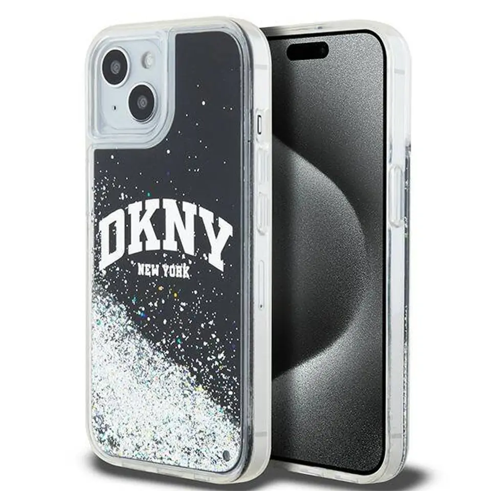 ⁨Oryginalne Etui IPHONE 14 PLUS / 15 PLUS DKNY Hardcase Liquid Glitter Big Logo (DKHCP15MLBNAEK) czarne⁩ w sklepie Wasserman.eu