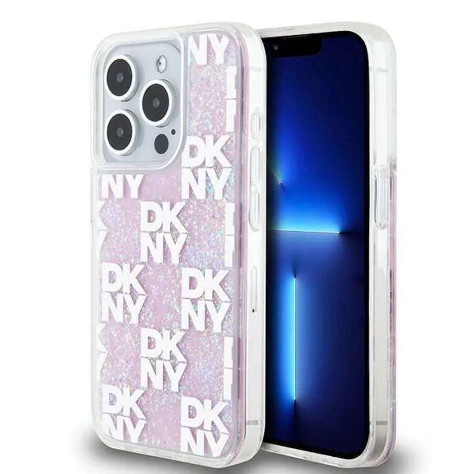 ⁨Oryginalne Etui APPLE IPHONE 15 PRO DKNY Hardcase Liquid Glitter Multilogo (DKHCP15LLCPEPP) różowe⁩ w sklepie Wasserman.eu