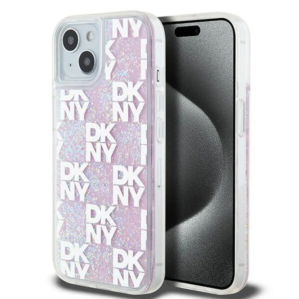 ⁨Oryginalne Etui IPHONE 13 / 14 / 15 DKNY Hardcase Liquid Glitter Multilogo (DKHCP15SLCPEPP) różowe⁩ w sklepie Wasserman.eu