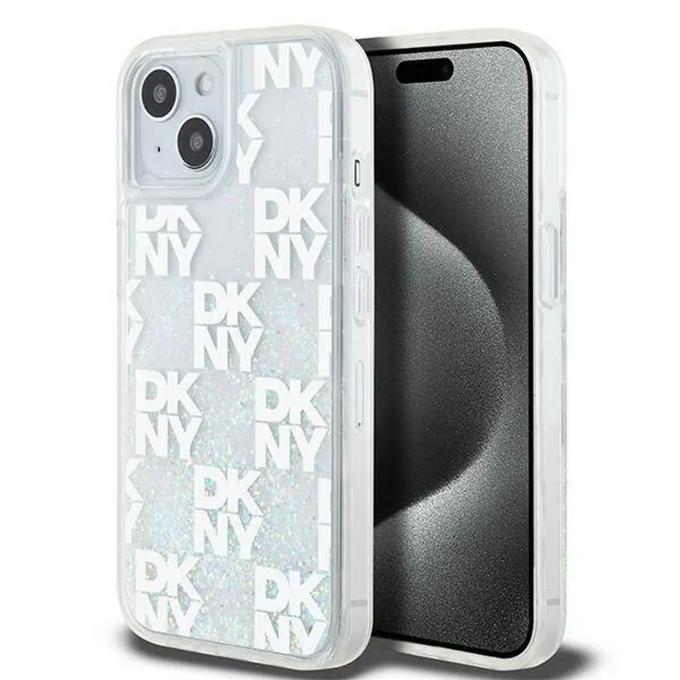 ⁨Oryginalne Etui IPHONE 13 / 14 / 15 DKNY Hardcase Liquid Glitter Multilogo (DKHCP15SLCPEPT) białe⁩ w sklepie Wasserman.eu