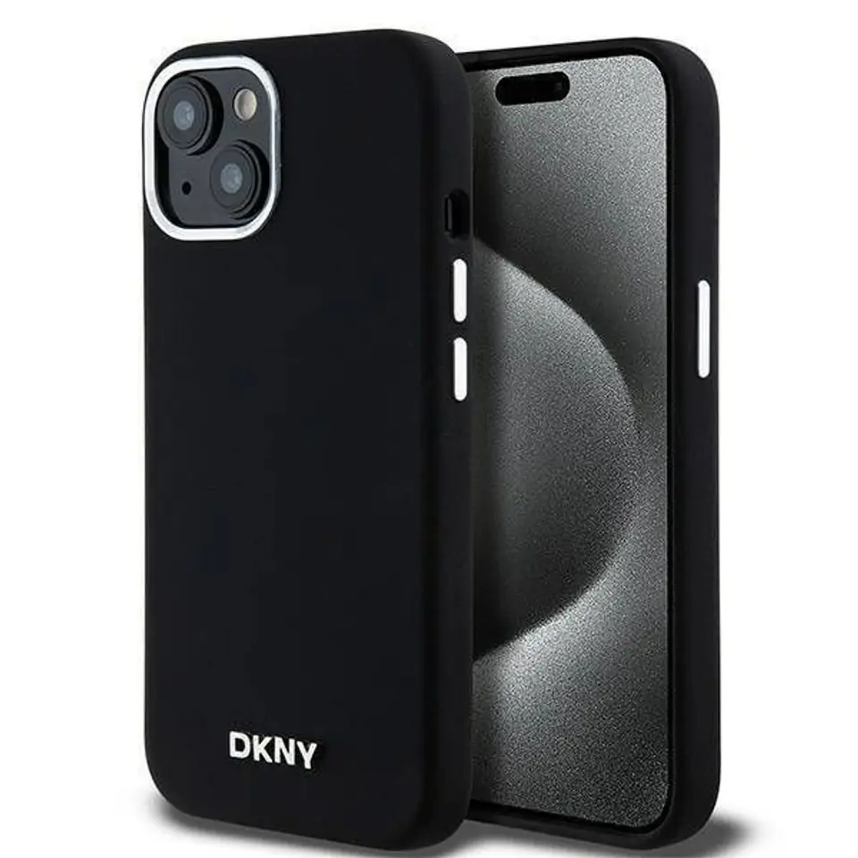 ⁨Oryginalne Etui IPHONE 13 / 14 / 15 DKNY Hardcase Liquid Silicone Small Metal Logo MagSafe (DKHMP15SSMCHLK) czarne⁩ w sklepie Wasserman.eu