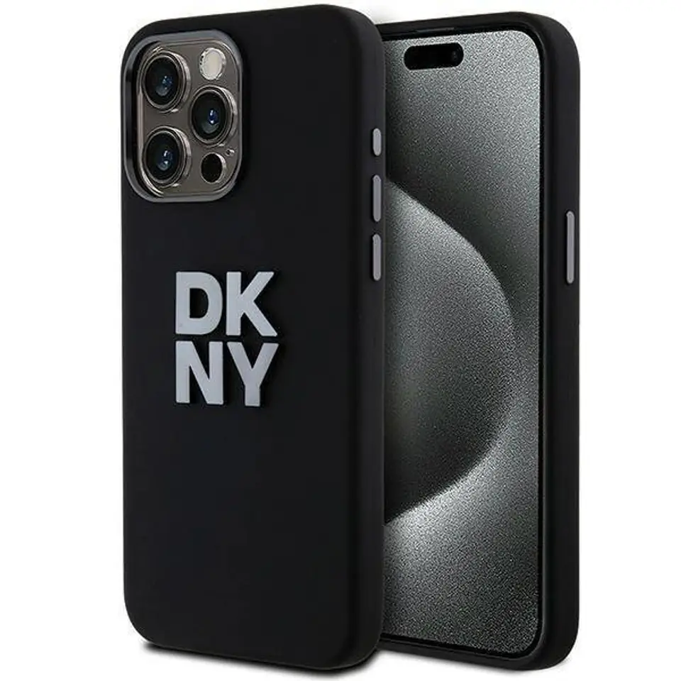 ⁨Oryginalne Etui APPLE IPHONE 15 PRO DKNY Hardcase Liquid Silicone Metal Logo (DKHCP15LSMCBSK) czarne⁩ w sklepie Wasserman.eu