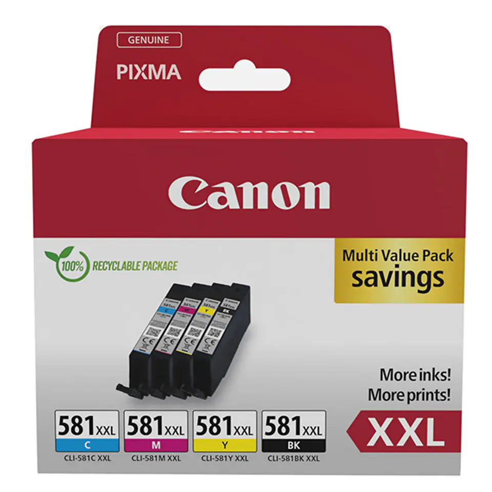 ⁨Canon oryginalny ink / tusz CLI-581 XXL CMYK, 1998C007, CMYK, 4*11.7ml, very high capacity, 4-pack⁩ w sklepie Wasserman.eu