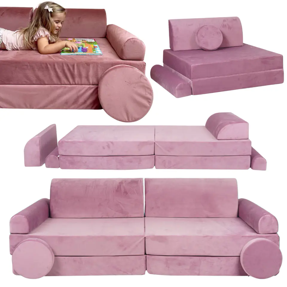⁨Sofa Dziecięca Premium Różowa Rozkładana Przyjemna W Dotyku Siedzisko Pufy⁩ w sklepie Wasserman.eu