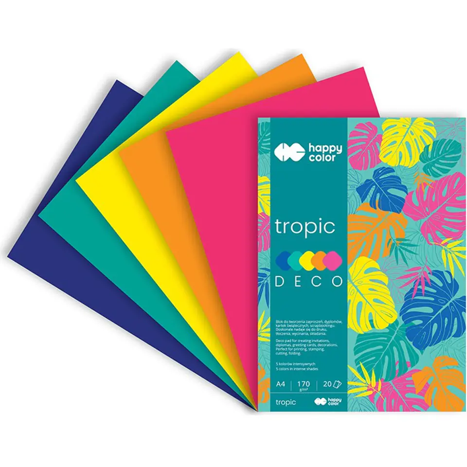 ⁨Blok DECO TROPIC A4 20ark. 5 kolorów 170g. HA 3817 2030 Happy Color⁩ w sklepie Wasserman.eu