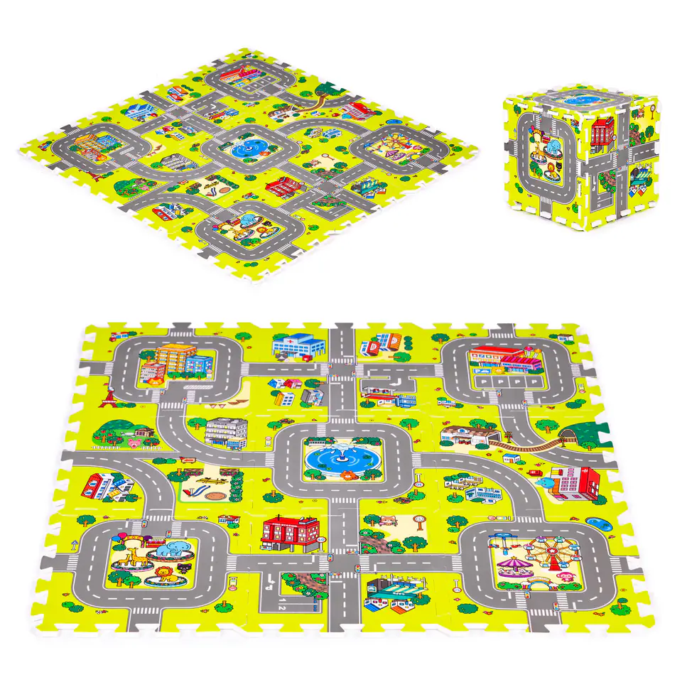 ⁨Mata piankowa dla dzieci miasto 9 elementów 90,5x90,5 cm IPLAY⁩ w sklepie Wasserman.eu