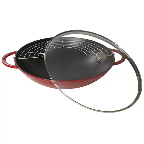 ⁨Staub cast iron wok with lid - Red, 37 cm⁩ at Wasserman.eu