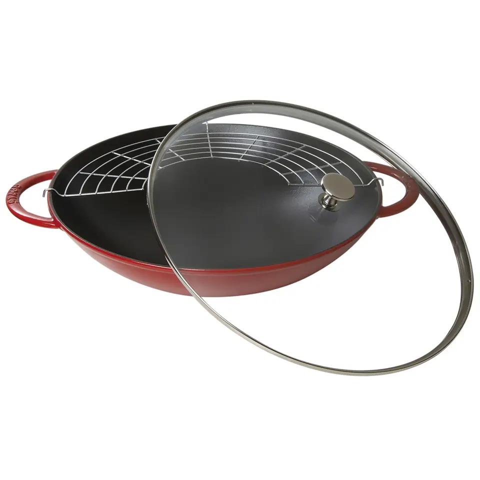 Staub cast iron wok with lid - Red, 37 cm at Wasserman.eu