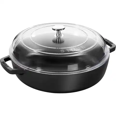 ⁨Staub cast iron frying pan with two handles and lid - 24 cm, Black⁩ at Wasserman.eu