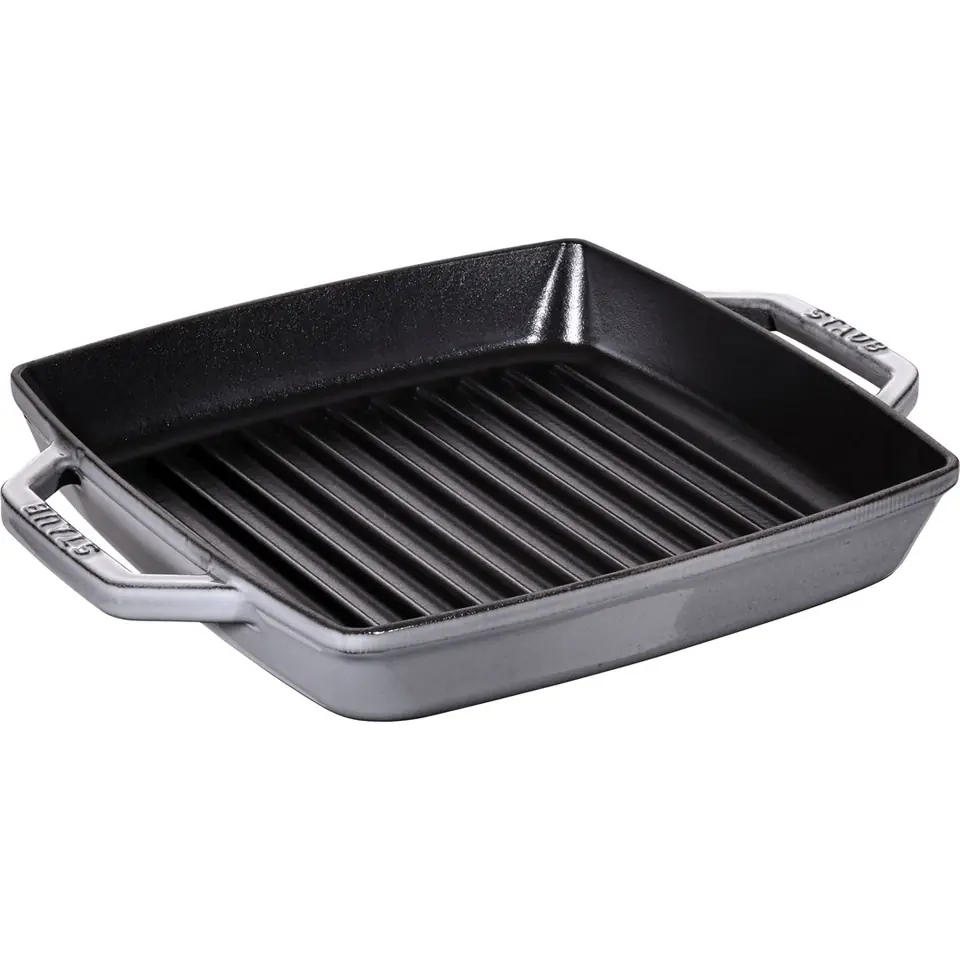⁨Staub Square Cast Iron Grill Pan with Two Handles - 23 cm, Graphite⁩ at Wasserman.eu