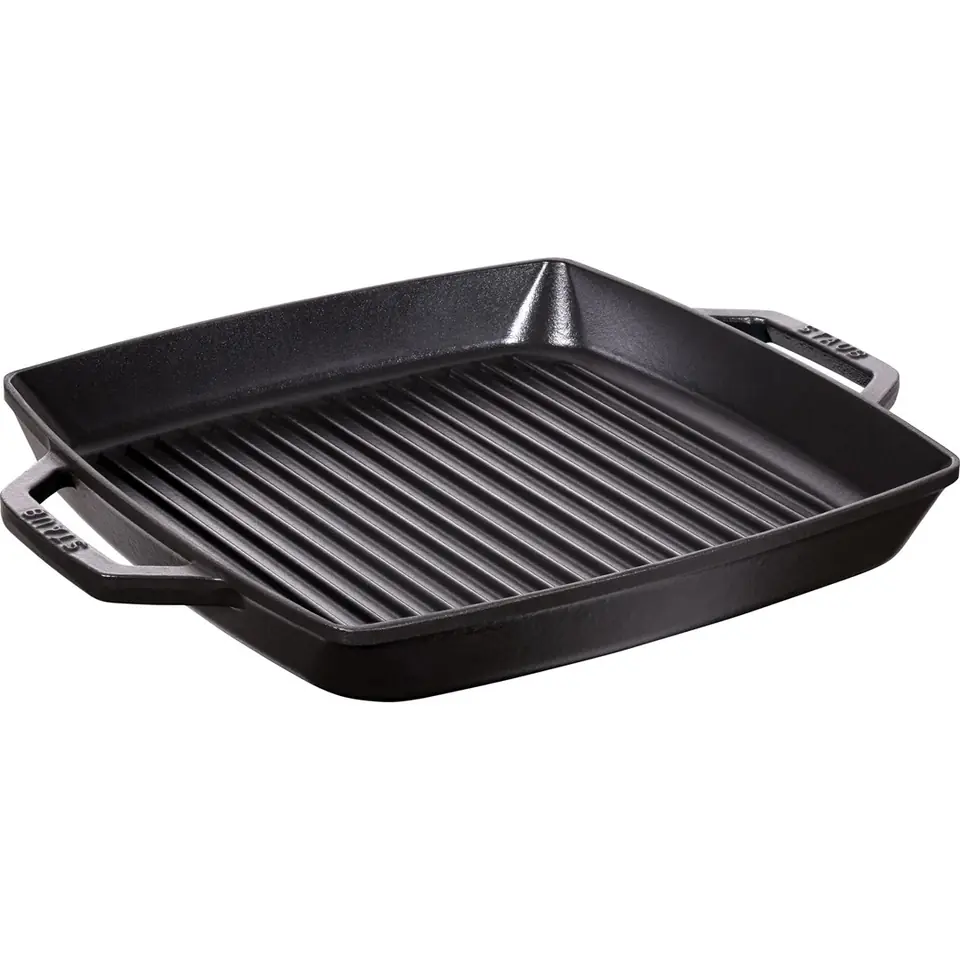 Staub Square Cast Iron Grill Pan with Two Handles - 33 cm, Black at Wasserman.eu