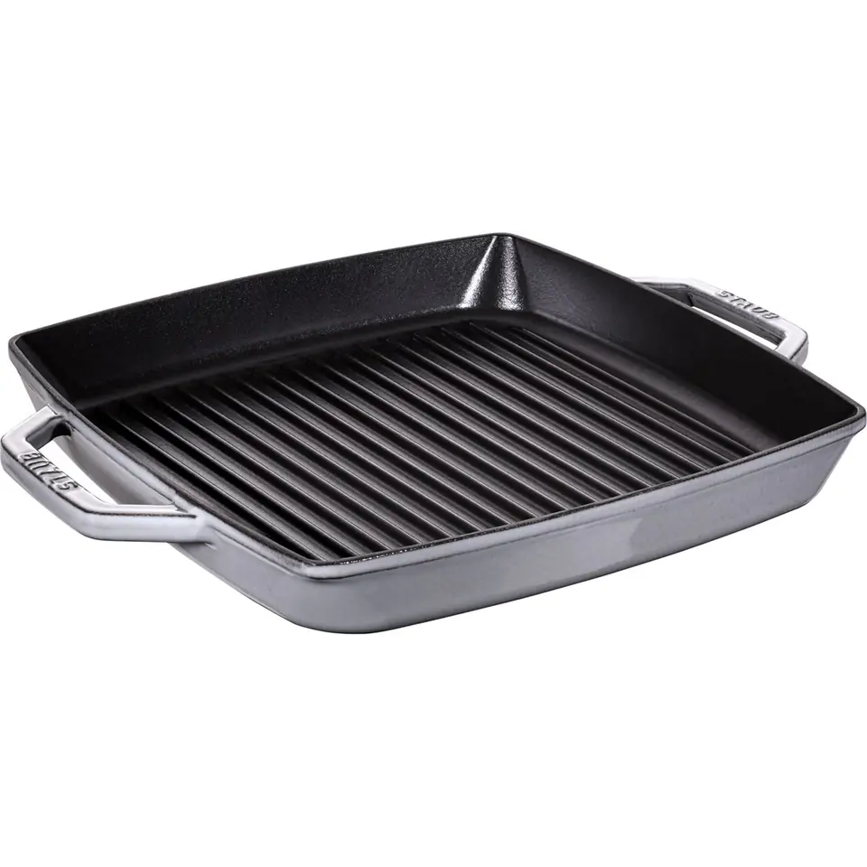 Staub Square Cast Iron Grill Pan with Two Handles - 33 cm, Graphite at Wasserman.eu