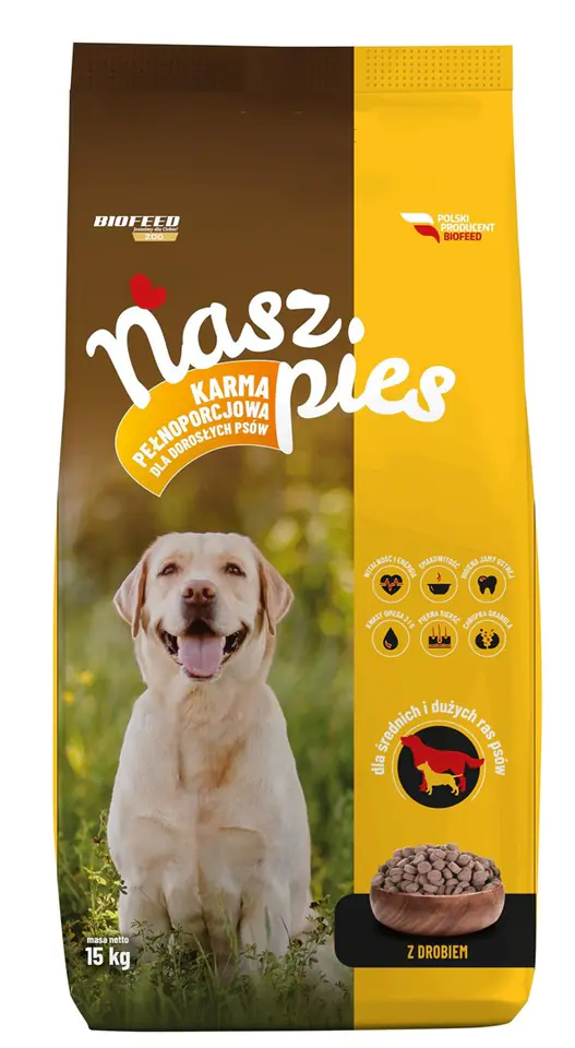 ⁨BIOFEED Nasz Pies medium & large Poultry - dry dog food - 15kg⁩ at Wasserman.eu