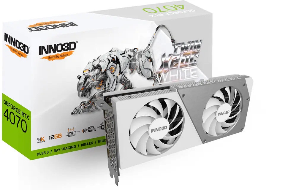 ⁨INNO3D GeForce RTX 4070 Twin X2 OC Biały, 12288 MB GDDR6X⁩ w sklepie Wasserman.eu