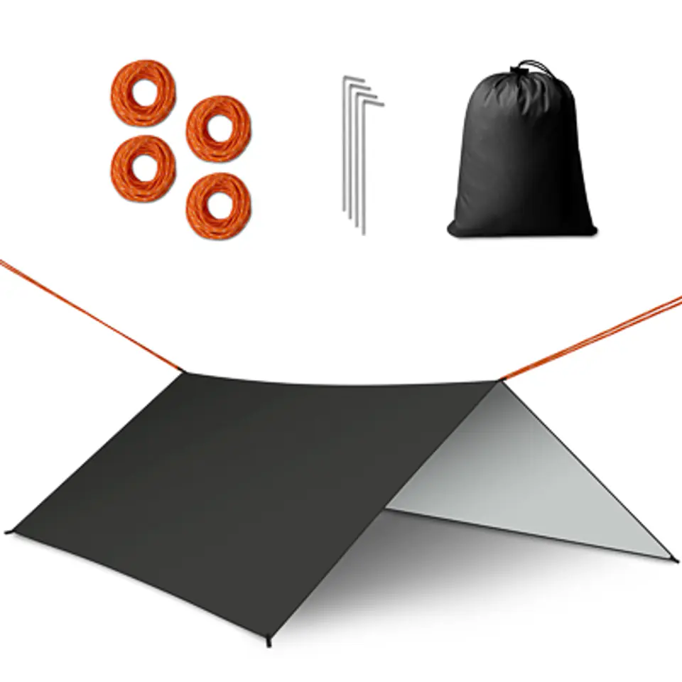 ⁨Plandeka tarp płachta biwakowa namiot na hamak osłona przeciwdeszczowa 300cm czarny⁩ w sklepie Wasserman.eu