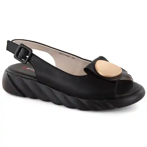 ⁨Skórzane sandały komfortowe na platformie Artiker W HBH74 (kolor Czarny, rozmiar 38)⁩ w sklepie Wasserman.eu