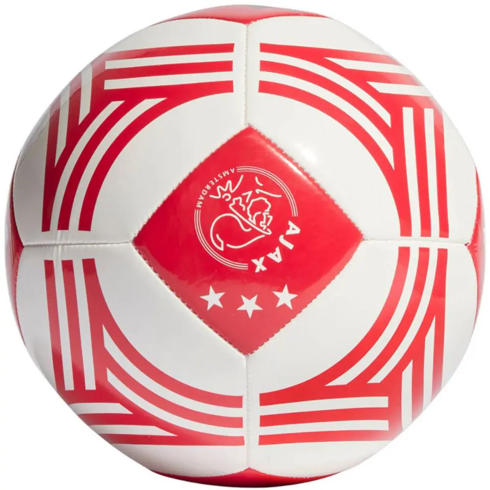 ⁨Piłka nożna adidas Ajax Amsterdam Home Club (kolor Biały. Czerwony, rozmiar 5)⁩ w sklepie Wasserman.eu