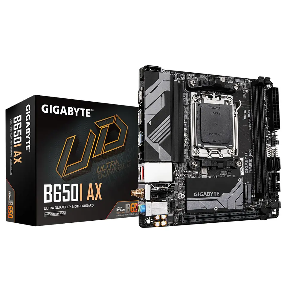 ⁨Gigabyte B650I AX 1.0 Processor family AMD Processor socket AM5 DDR5 DIMM Supported hard disk drive interfaces SATA, M.2 Number of SATA connectors 2⁩ at Wasserman.eu