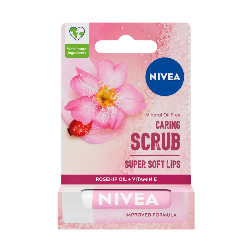 ⁨Nivea Caring Scrub pielęgnujący peeling do ust Dzika Róża 4.8g⁩ w sklepie Wasserman.eu