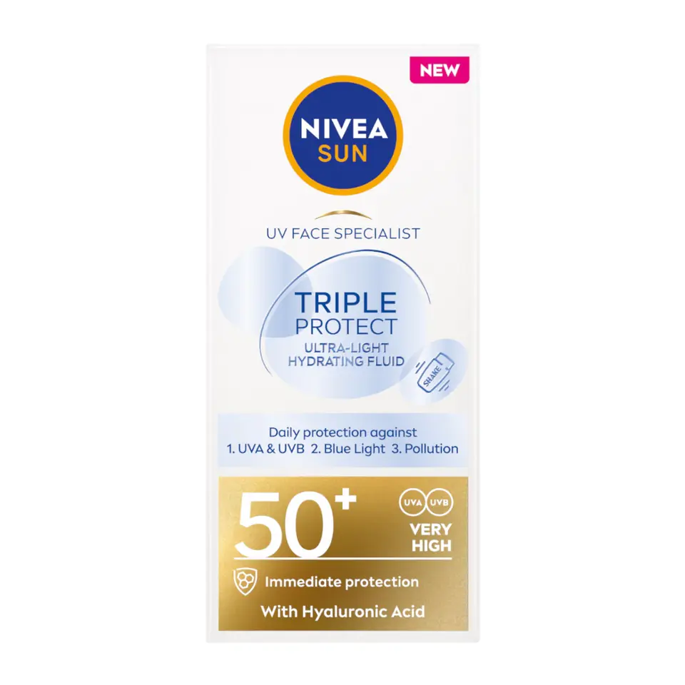 ⁨Nivea Sun Triple Protect fluid do twarzy SPF50+ 40ml⁩ w sklepie Wasserman.eu