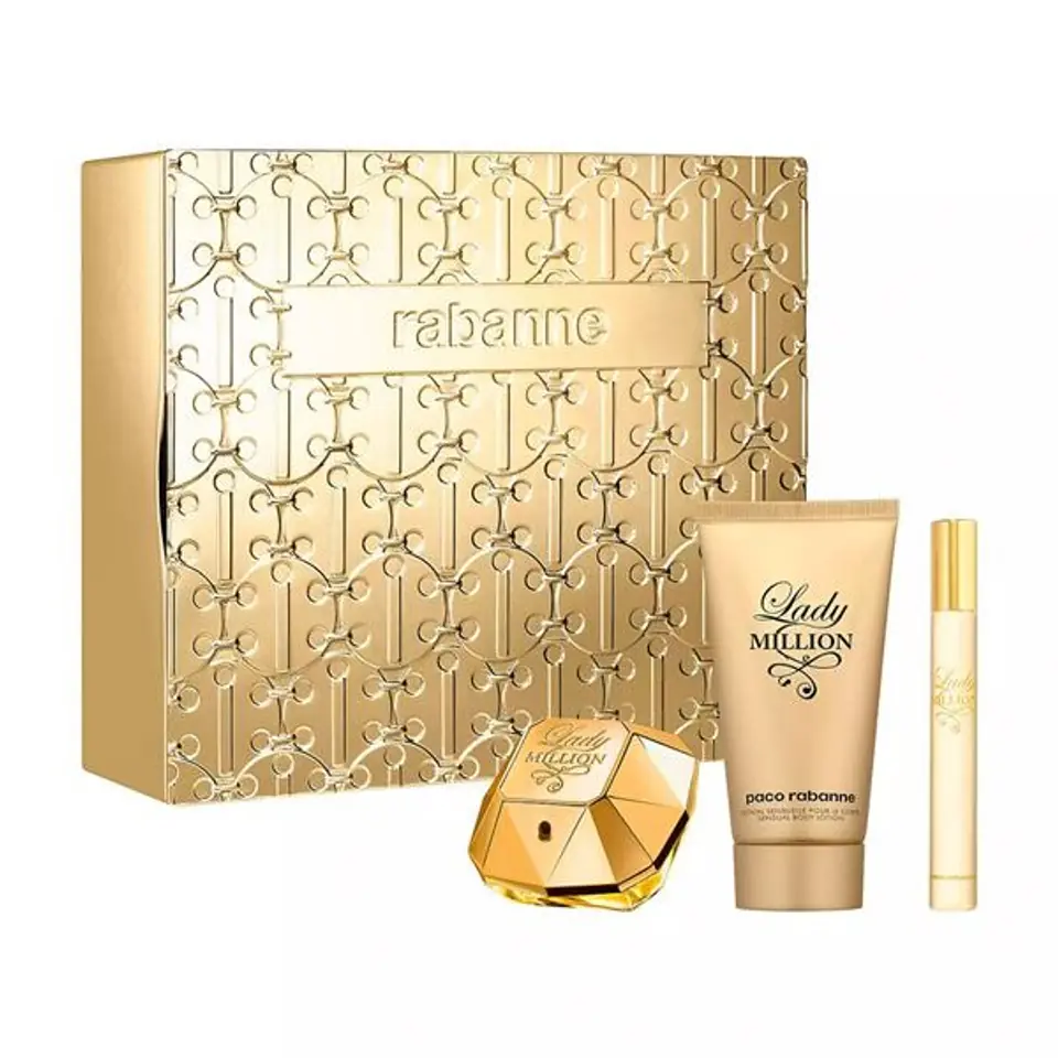 ⁨Paco Rabanne Lady Million zestaw woda perfumowana spray 80ml + woda perfumowana 10ml + balsam do ciała 100ml⁩ w sklepie Wasserman.eu