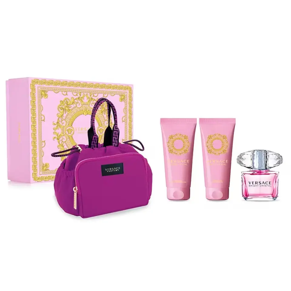 ⁨Versace Bright Crystal zestaw woda toaletowa spray 90ml + żel pod prysznic 100ml + balsam do ciała 100ml + torba kosmetyczna⁩ w sklepie Wasserman.eu