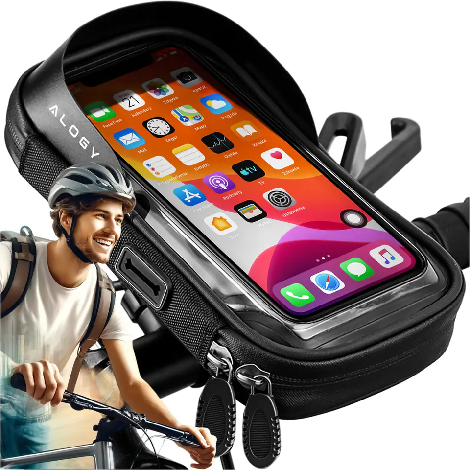⁨Etui torba wodoodporna rowerowa sakwa na rower na telefon 6.4 cali uchwyt na kierownicę 0.5L Alogy czarna⁩ w sklepie Wasserman.eu