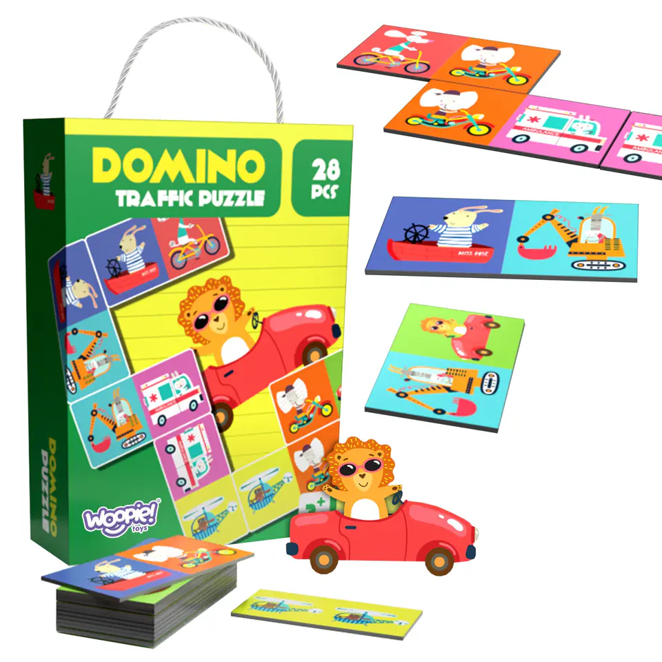 ⁨WOOPIE Gra Edukacyjna Transport Zwierzęta Puzzle Domino Montessori⁩ w sklepie Wasserman.eu