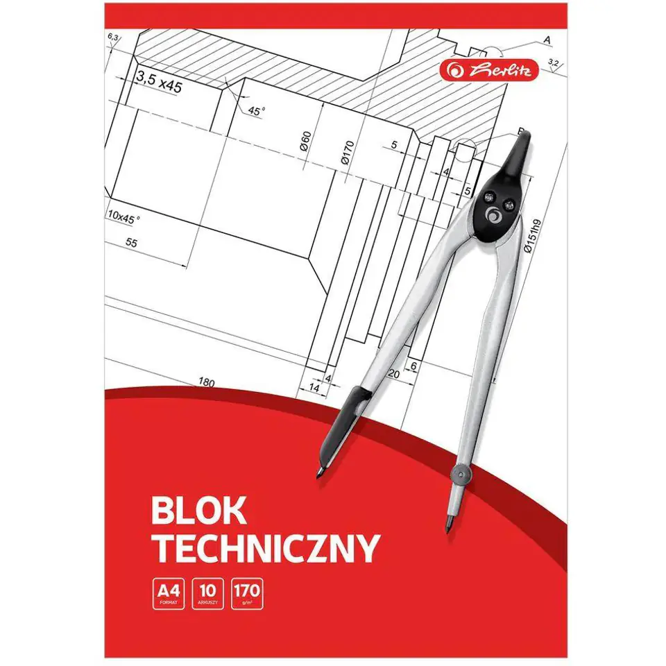 ⁨Blok techniczny szkolny A4 biały 10 kartek 170g 09583626 HERLITZ⁩ w sklepie Wasserman.eu