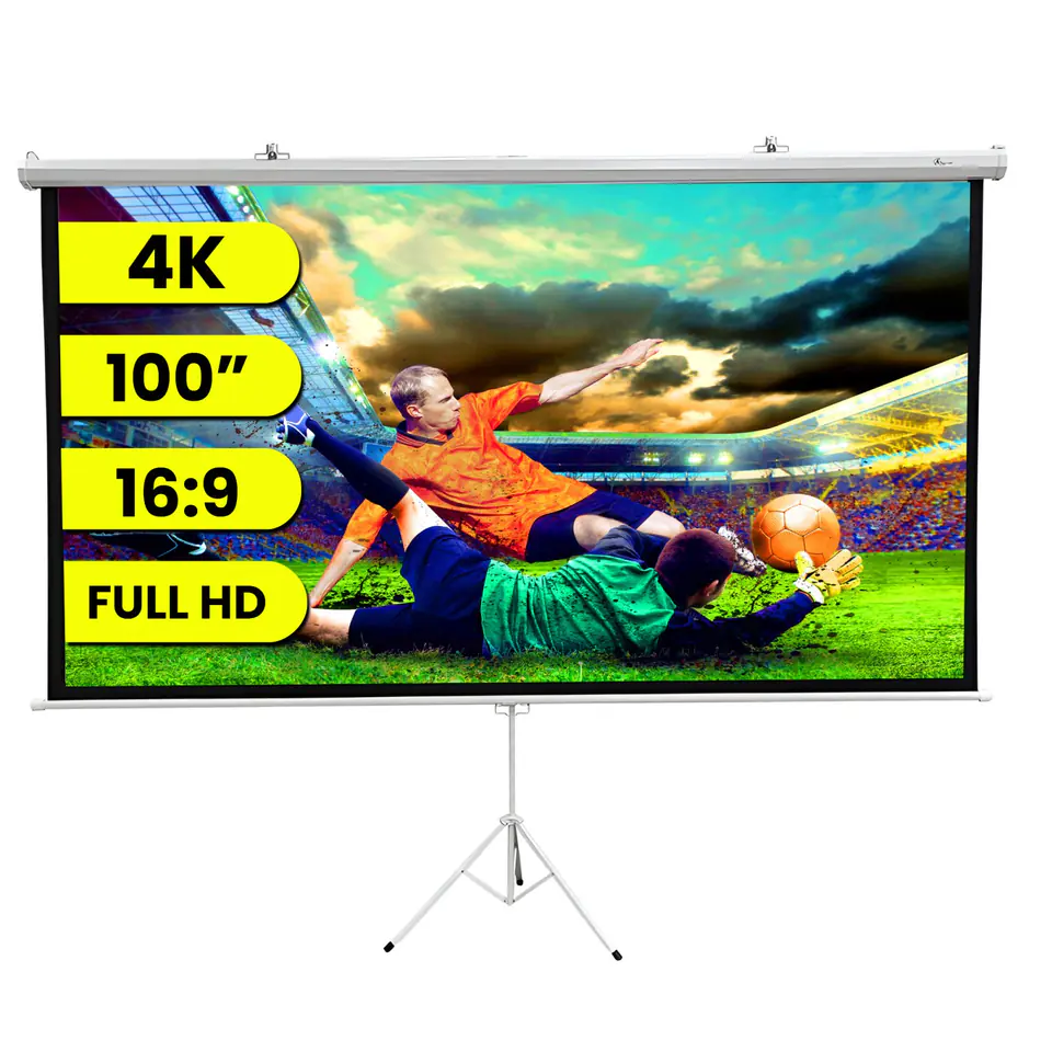 ⁨EXTRALINK PROJECTION SCREEN 100" 16:9, 220x125CM WHITE PVC, SEMI-AUTO ROLLER, WITH STAND, PSR-100⁩ w sklepie Wasserman.eu