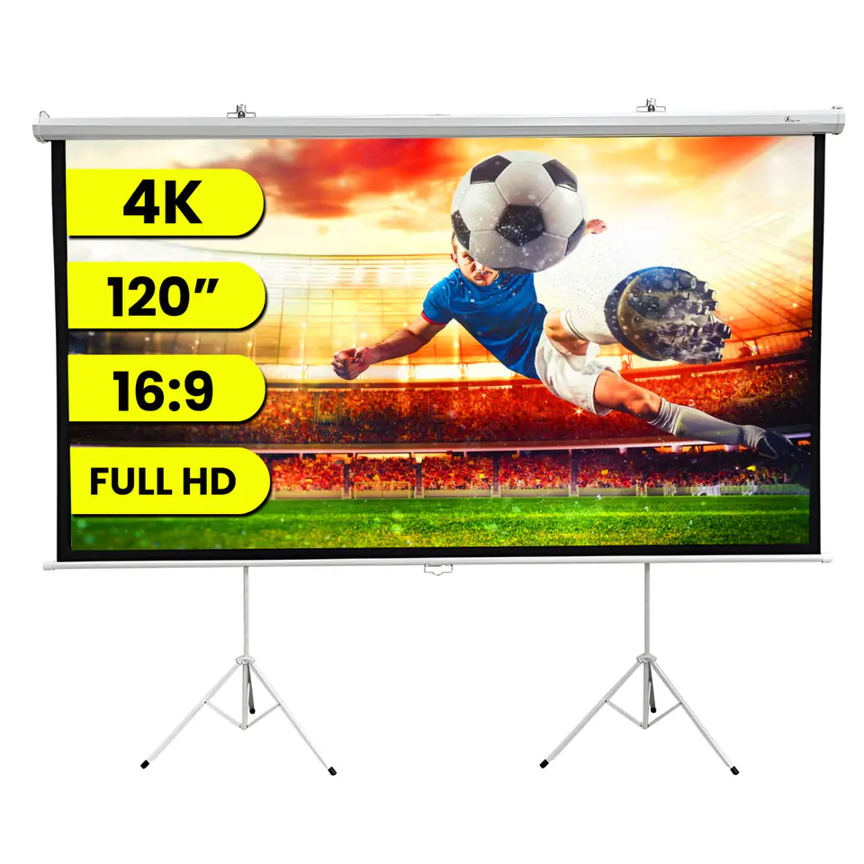 ⁨EXTRALINK PROJECTION SCREEN 120" 16:9, 266x149CM WHITE PVC, SEMI-AUTO ROLLER, WITH STAND, PSR-120⁩ w sklepie Wasserman.eu