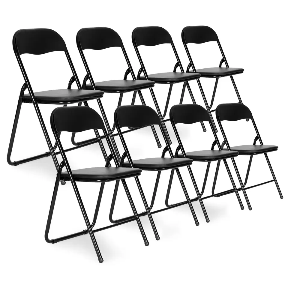 ⁨Zestaw 8 krzeseł składane cateringowe ogrodowe czarne ekoskóra⁩ w sklepie Wasserman.eu