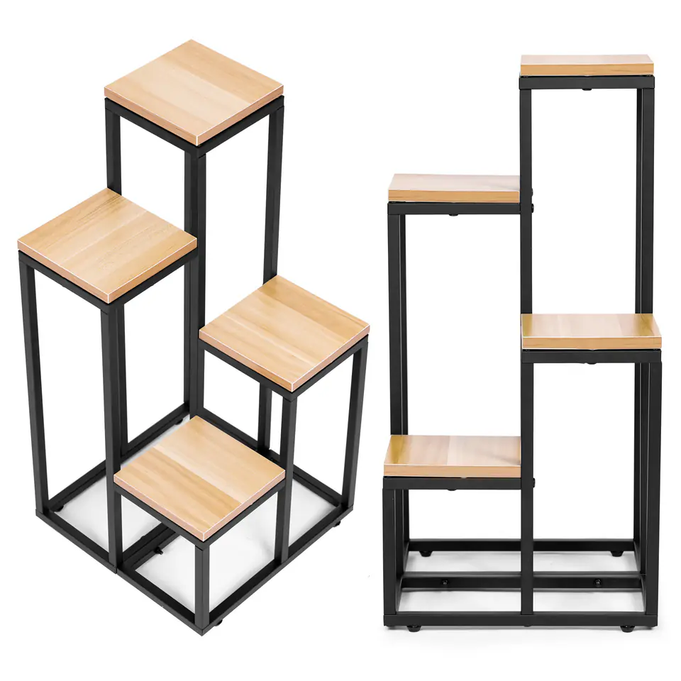 Kwietnik regał na kwiaty ozdoby 4 półki metal MDF jasny orzech ModernHome w sklepie Wasserman.eu