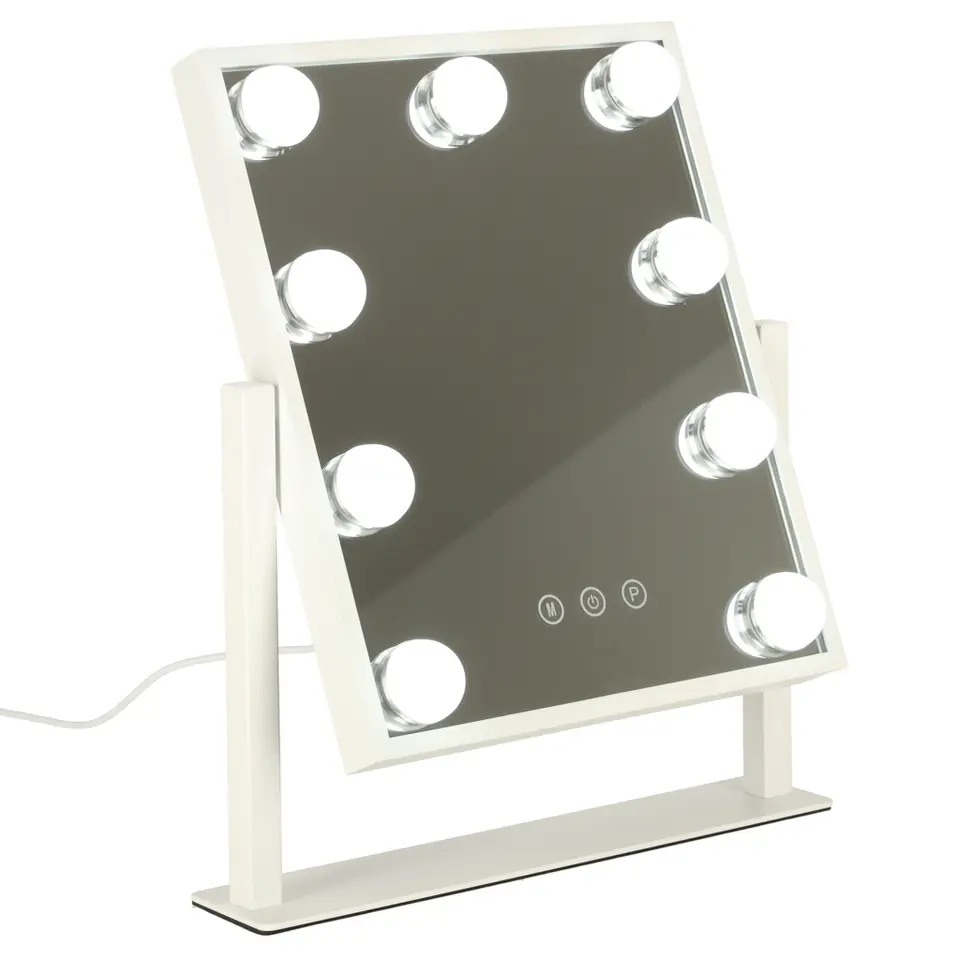⁨Lusterko do makijażu kosmetyczne podświetlane 9 LED Hollywood z 9 żarówkami USB 25 x 30 cm⁩ w sklepie Wasserman.eu