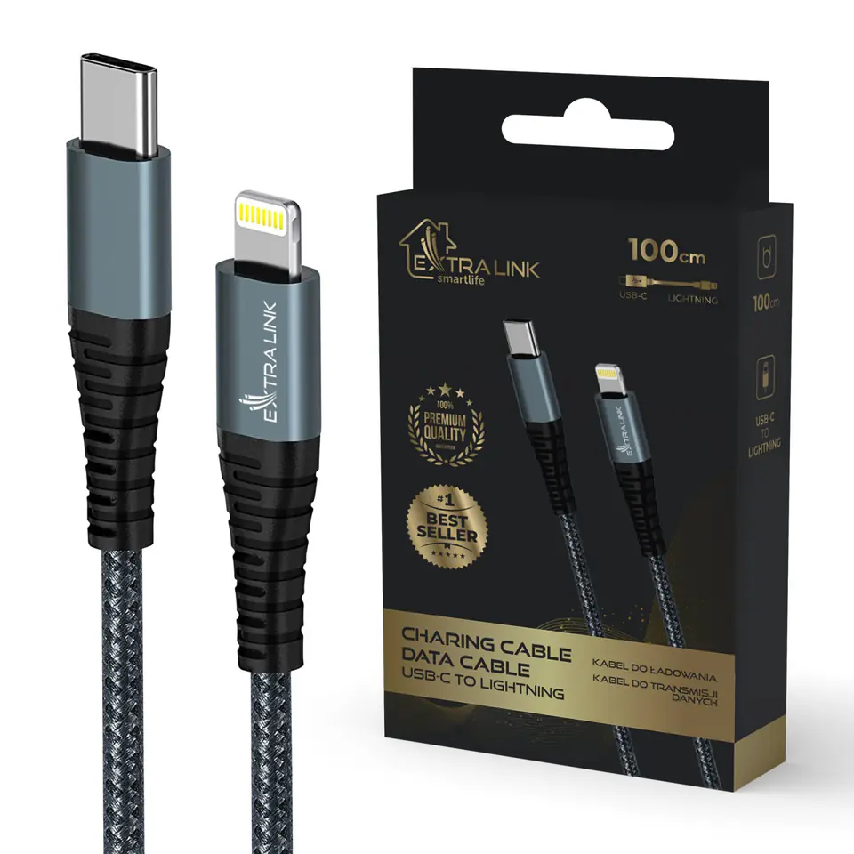 EXTRALINK SMART LIFE CABLE 27W, USB-C TO LIGHTNING 100CM, TPE, 9V 3A, BLACK w sklepie Wasserman.eu