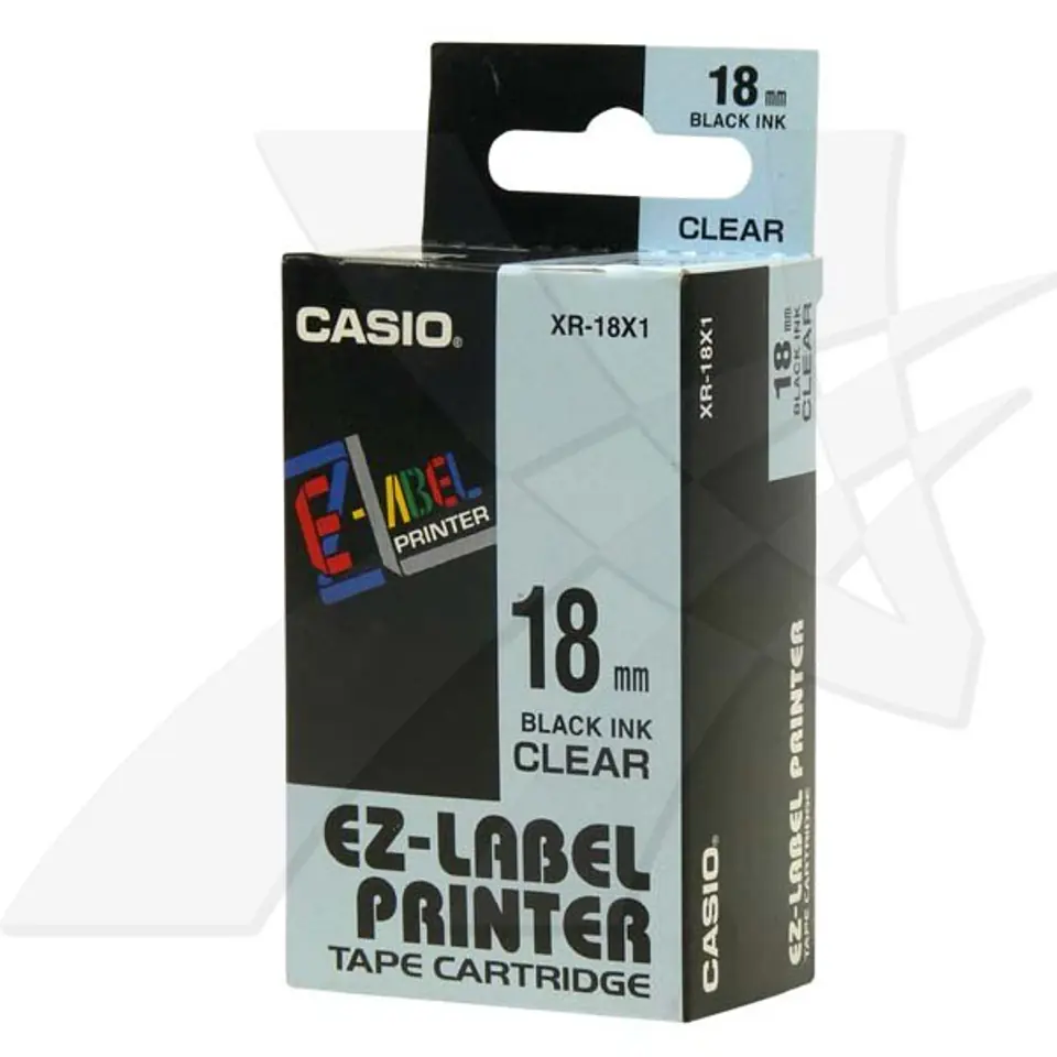 Casio oryginalny taśma do drukarek etykiet, Casio, XR-18X1, czarny druk/przezroczysty podkład, nielaminowany, 8m, 18mm, EOL w sklepie Wasserman.eu