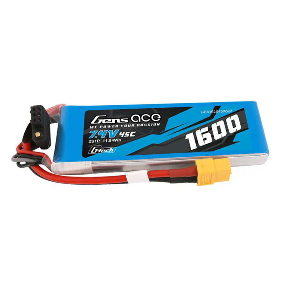 ⁨Akumulator GensAce G-Tech LiPo 1600mAh 7.4V 45C 2S1P z konektorem XT60 plug⁩ w sklepie Wasserman.eu