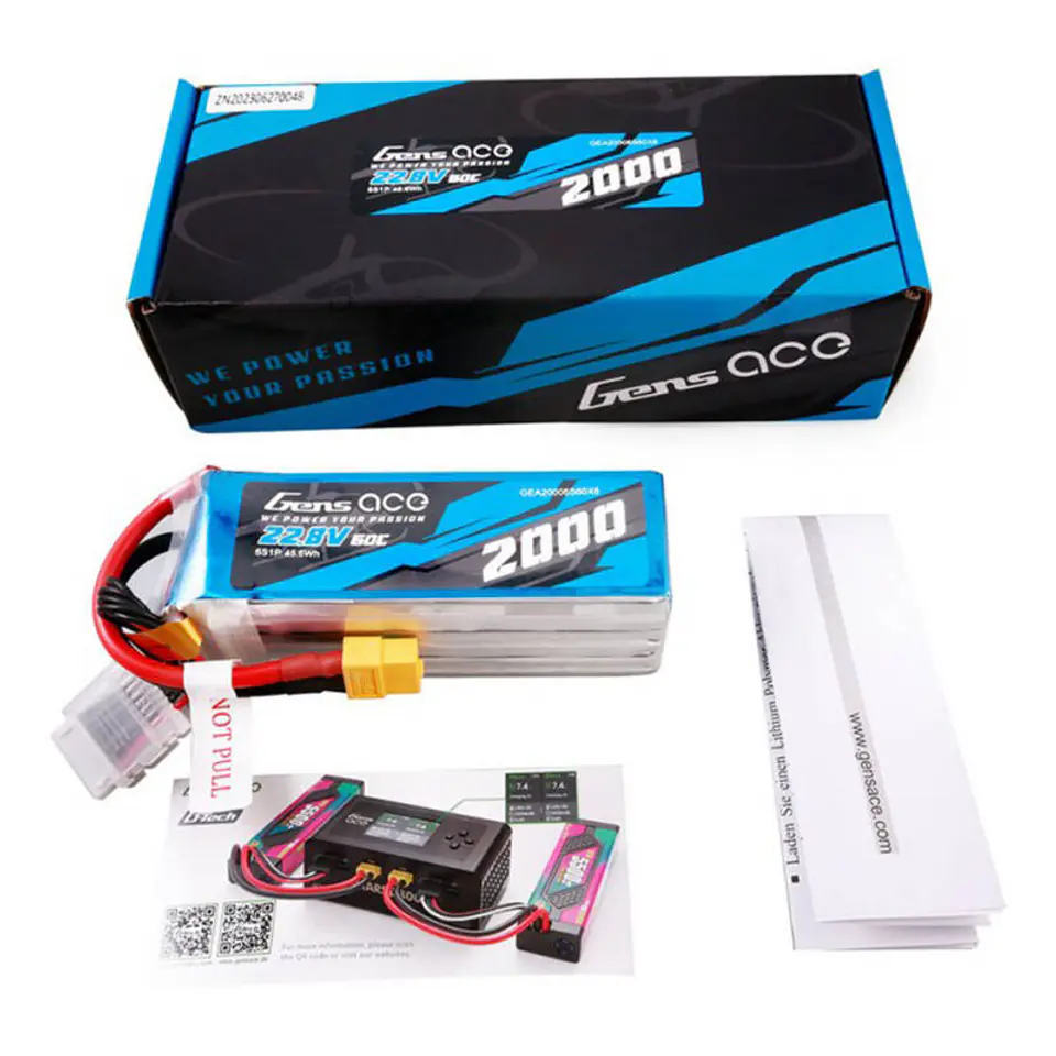 ⁨Akumulator Gens ace 2000mAh 22.8V 60C 6S1P High Voltage Lipo z konektorem XT60 Plug⁩ w sklepie Wasserman.eu