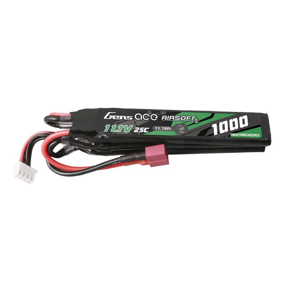 ⁨Akumulator Gens ace 25C 1000mAh 3S1P 11.1V Nunchuck 3X Airsoft Gun Lipo z konektorem T Plug⁩ w sklepie Wasserman.eu