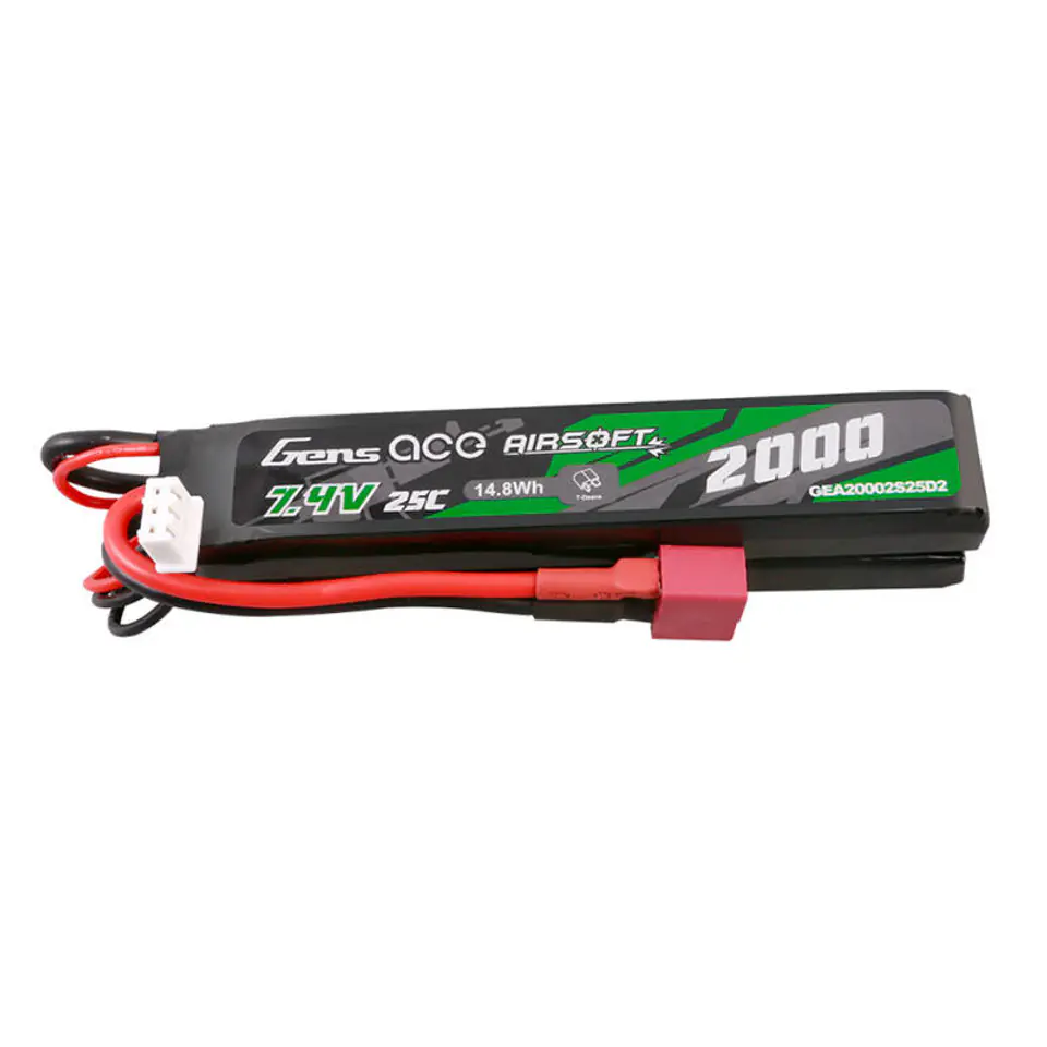 ⁨Akumulator Gens Ace 25C 2000mAh 2S2P 7.4V Saddle Airsoft Gun Lipo z konektorem Mini Deans(T) Plug⁩ w sklepie Wasserman.eu