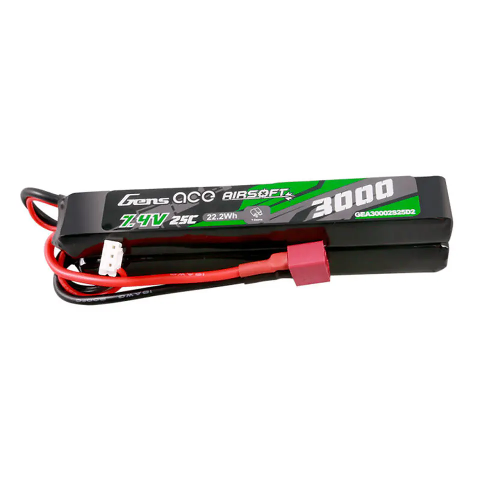 ⁨Akumulator Gens ace 25C 3000mAh 2S2P 7.4V Saddle Airsoft Gun Lipo z konektorem Mini Deans(T) Plug⁩ w sklepie Wasserman.eu